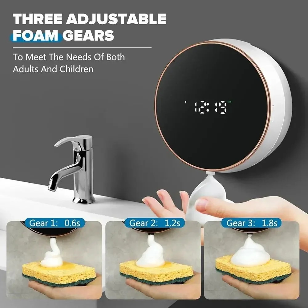 Automatic Soap Dispenser Foam Bathroom Wall Mount Rechargeable Touchless White